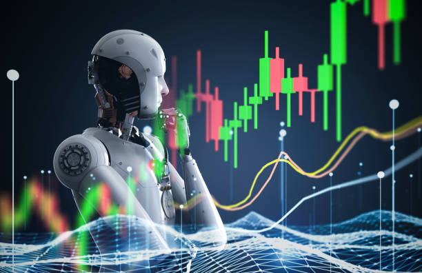 Robot analyze stock market big data stock photo