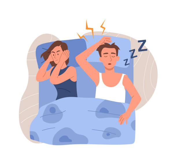 ilustraciones, imágenes clip art, dibujos animados e iconos de stock de concepto de marido roncador - roncando