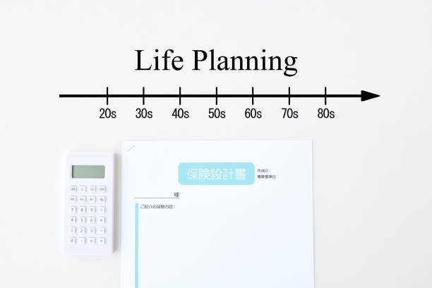 istock Japanese insurance planning document and indication bar with various aging number 1393228015