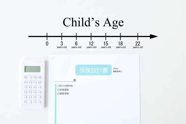 istock Japanese insurance planning document and indication bar with various aging number for child 1393228022