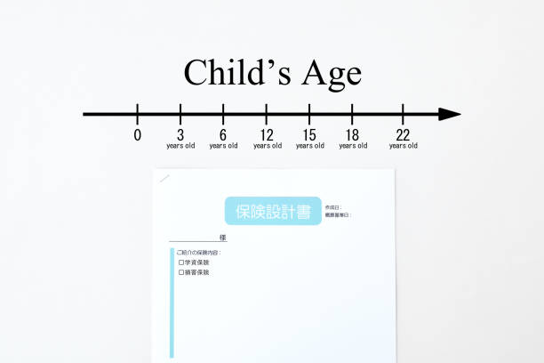 istock Japanese insurance planning document and indication bar with various aging number for child 1393228025