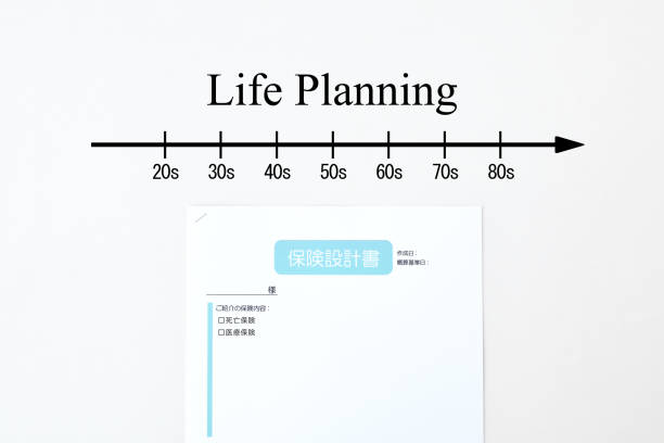 istock Japanese insurance planning document and indication bar with various aging number 1393228029