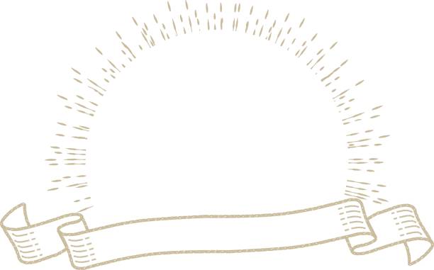 Hand-painted golden frameset for retro headlines and titles made with ribbons and concentrated lines / illustration material (vector illustration)