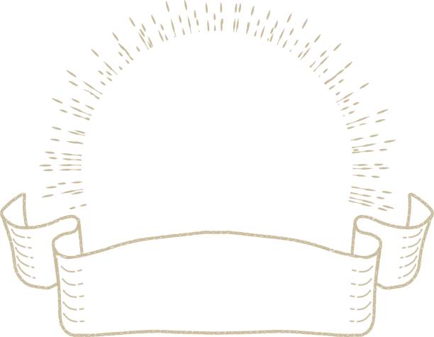 Hand-painted golden frameset for retro headlines and titles made with ribbons and concentrated lines / illustration material (vector illustration)