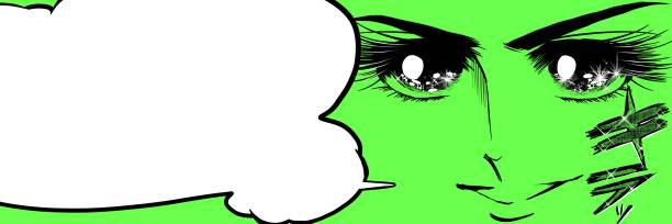 istock Black and white illustration of 70's shoujo manga handsome main character smiling with fresh expression and speech bubble. 1393240053