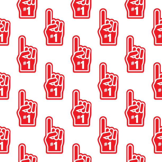 Red Number 1 Hands Seamless Pattern Vector seamless pattern of a number one red and white sports hands. pep rally stock illustrations