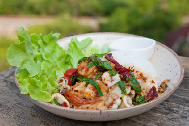 istock Fried Shrimp and Holy Basil  - Thai Food 1393245444
