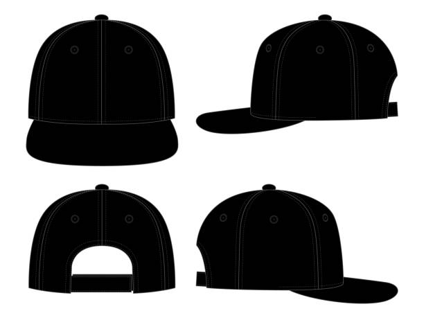 пустая черная хип-хоп шапочка с регулируемым крючком и петлей застежки шаблона на белом фоне, векторный файл - поле шляпы stock illustrations