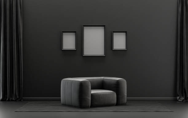 istock Gallery wall with three frames, in single black and dark gray color room 1393254433