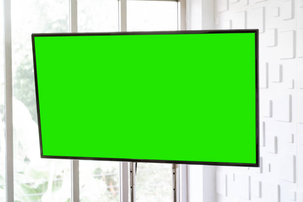 istock Blank TV screen with green chroma key for display screen mock up and template. 1393254531