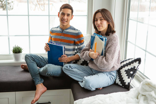 istock Teenager sibling studying at home 1393254577