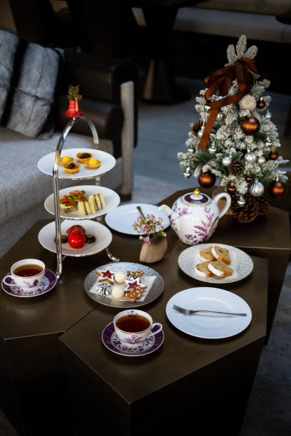 Afternoon Tea Set during Christmas Season stock photo