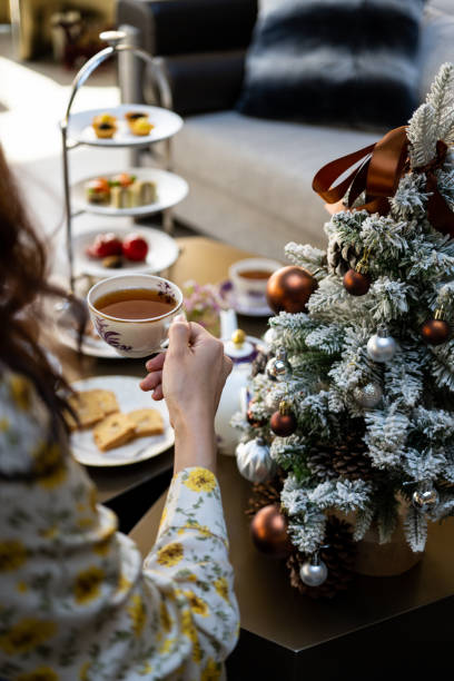 Afternoon Tea Set during Christmas Season stock photo