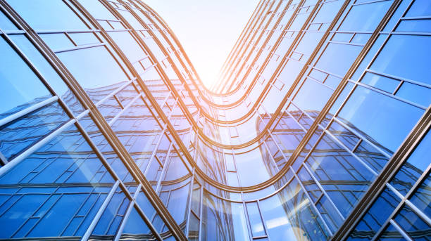 istock Minimalist glass facade, steel framework holding the large transparent panels. 1393259486