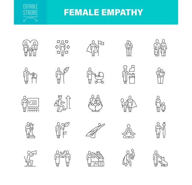 Female Empathy Icons Editable Stroke. The set contains icons as  Women, People, Family, Relationship, Businesswoman vector art illustration