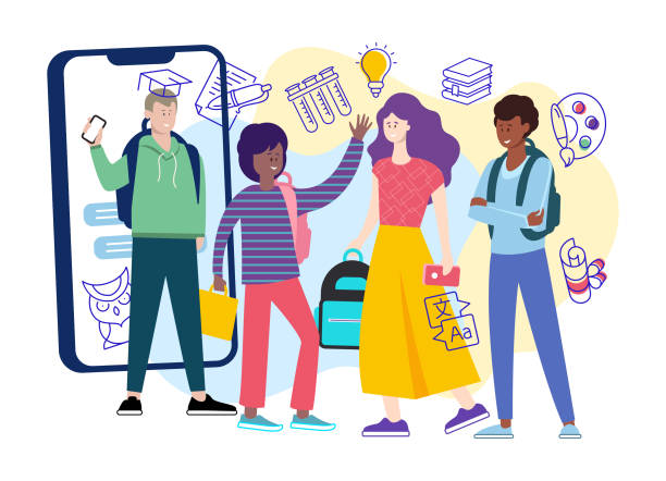 Diverse Group of Teenagers Flat Illustration. Students and Education vector art illustration