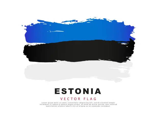 Vector illustration of Flag of Estonia. Blue, black and red brush strokes, hand drawn. Vector illustration isolated on white background.