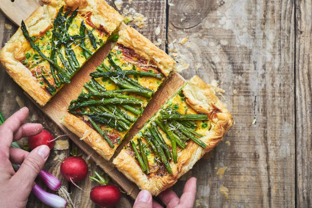 Vegetarian quiche pie with asparagus.