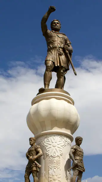 The view of a giant 29-metre tall bronze statue of the ancient warrior king, Philip of Macedon. “Philip’s 13-metre statue was placed on top of a 16-metre pedestal,” Skopje’s Centar. Itwas built by Zarko Baseski who is a Macedonian sculptor.