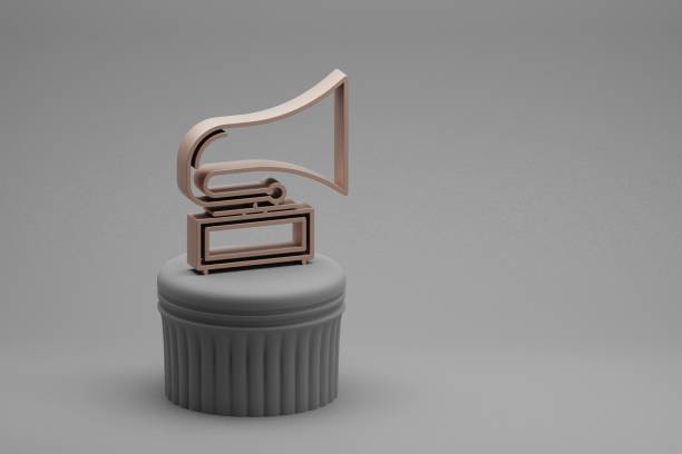 istock Beautiful abstract illustrations musical Old Gramophone symbol icons on a column and wonderful background. 3d rendering illustration. Background pattern for design. 1393266713