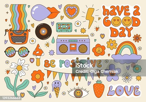 istock Vector groovy clipart collection 1393266863