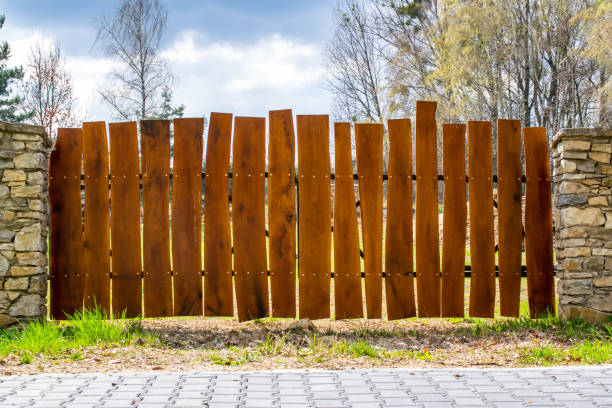 istock entrance gate made of boards 1393273397