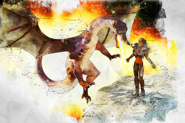 Artistic 3D  illustration of a fantasy scene stock photo