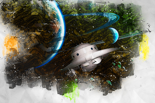Artistic 3D  illustration of a science fiction scene