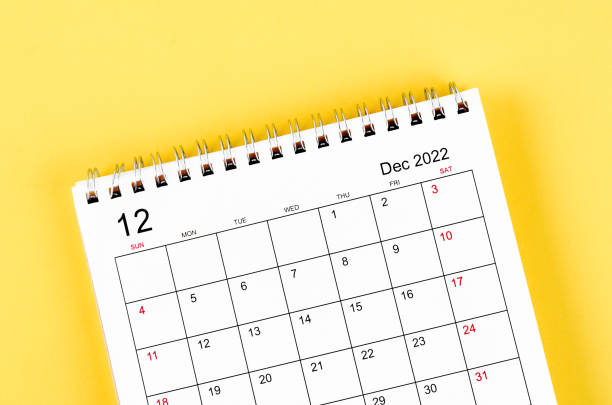 istock December 2022 desk calendar on yellow background. 1393277806