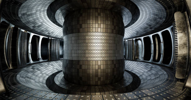 istock Fusion reactor. Toroidal chamber with a magnetic coil. device for carrying out a controlled thermonuclear reaction. 3d render 1393278054