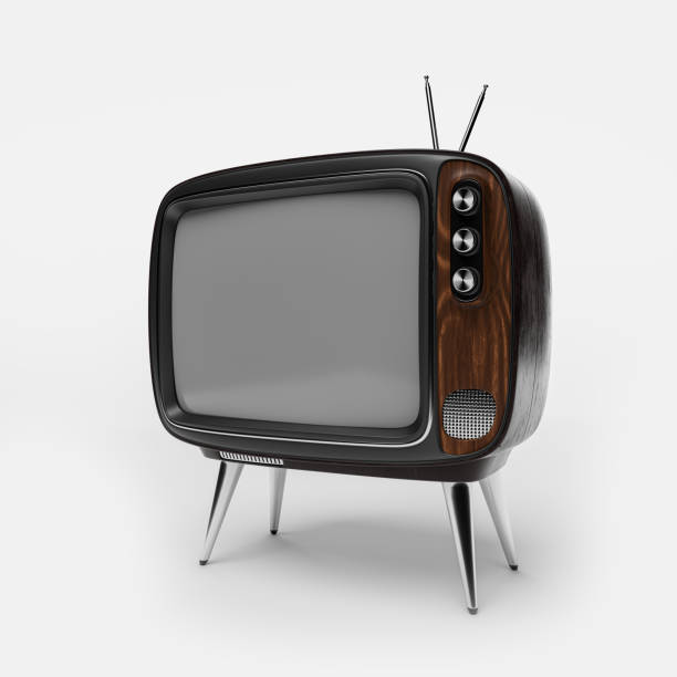 istock Retro TV blank screen template. Mockup isolated on white background - 3d rendering 1393279213
