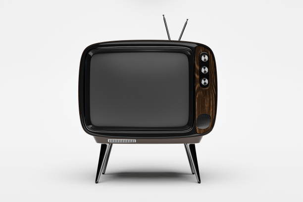istock Retro TV blank screen template. Mockup isolated on white background - 3d rendering 1393279231