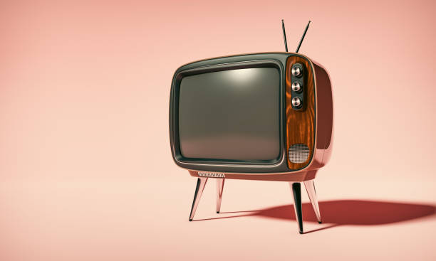 istock Retro TV blank screen template. Mockup on pink background - 3d rendering 1393279259