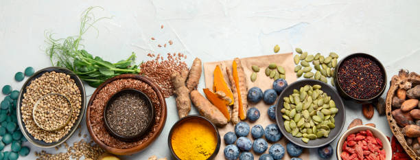 istock Healthy food clean eating selection on light background. 1393280258