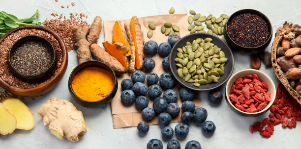istock Healthy food clean eating selection on light background. 1393280582