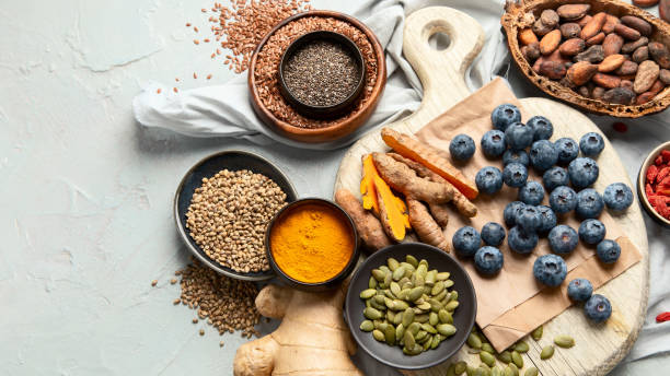 istock Healthy food clean eating selection on light background. 1393280793