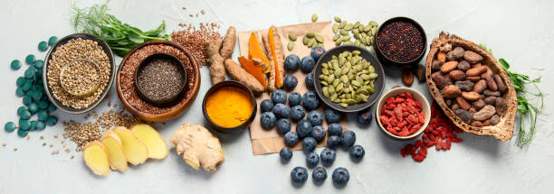 istock Healthy food clean eating selection on light background. 1393281466