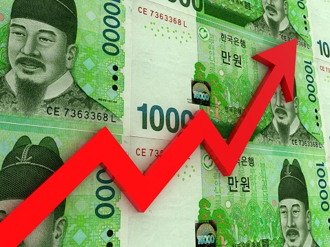 South Korean won money investment growth chart graph