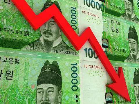 South Korean won falling money graph finance crisis