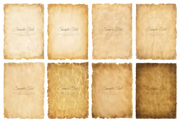 Vector illustration of Vector collection set old parchment paper sheet vintage aged or texture isolated on white background