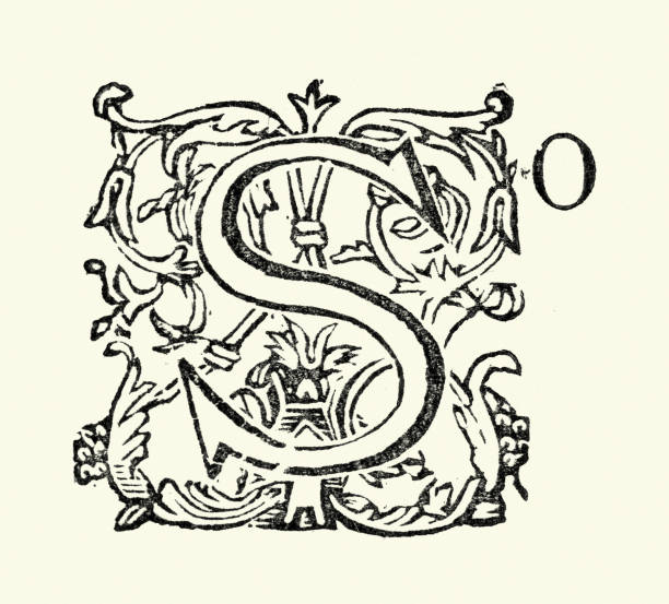 Vintage illustration Ornate Capital letter S, So, Victorian 19th Century vector art illustration