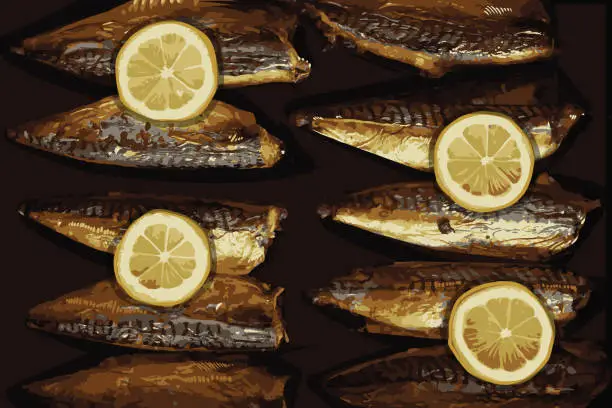 Vector illustration of Roasted mackerel with lemon
