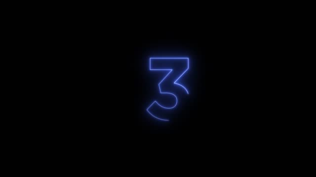 4K Number 3 neon sign style flashing. Number movement animation stock video