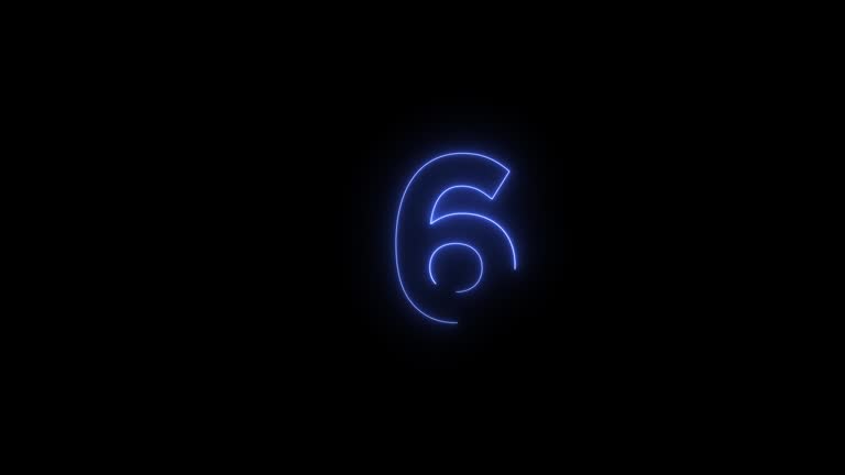 4K Number 6 neon sign style flashing. Number movement animation stock video