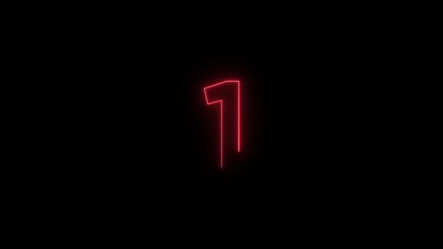 4K Number 1 neon sign style flashing. Number movement animation stock video