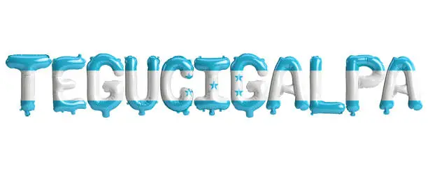 Photo of 3d illustration of Tegucigalpa capital balloons with Honduras flags color isolated on white