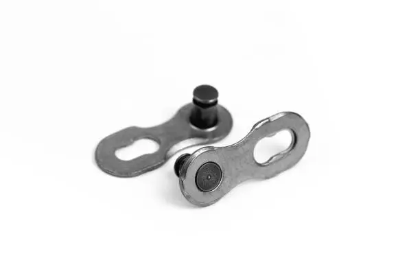 velo bicycle chain, missing link or chain connector for quick link connection on white background