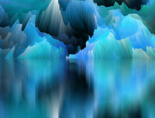 istock Magical world. Abstract Landscape, surreal lake and reflections. art, creativity and imagination. 3d illustration 1393339297