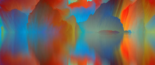 istock Magical world. Abstract Landscape, surreal lake and reflections. art, creativity and imagination. 3d illustration 1393339841