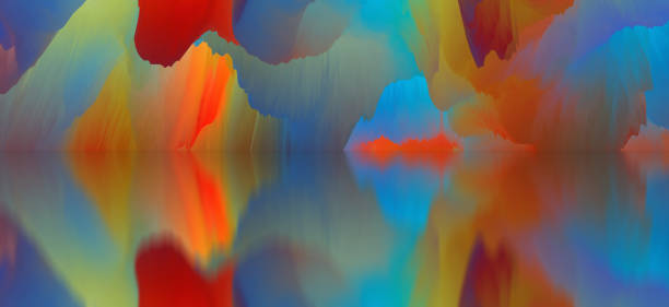 istock Magical world. Abstract Landscape, surreal lake and reflections. art, creativity and imagination. 3d illustration 1393340531
